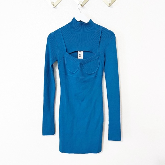 NWT MONSE Bra Short Knit Ribbed Layered Sweater Dress in Teal Blue size small - Picture 4 of 10
